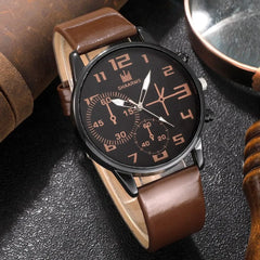 5PCS Set Fashion Mens Sports Bracelet Watches For Men Retro Big Dial Quartz Wrist Watch Classic Male Casual Brown Leather Watch