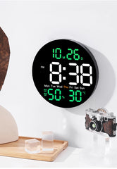 LED Large Digital Wall Clock 10inch with Remote Control Temperature Humidity Date Week Display