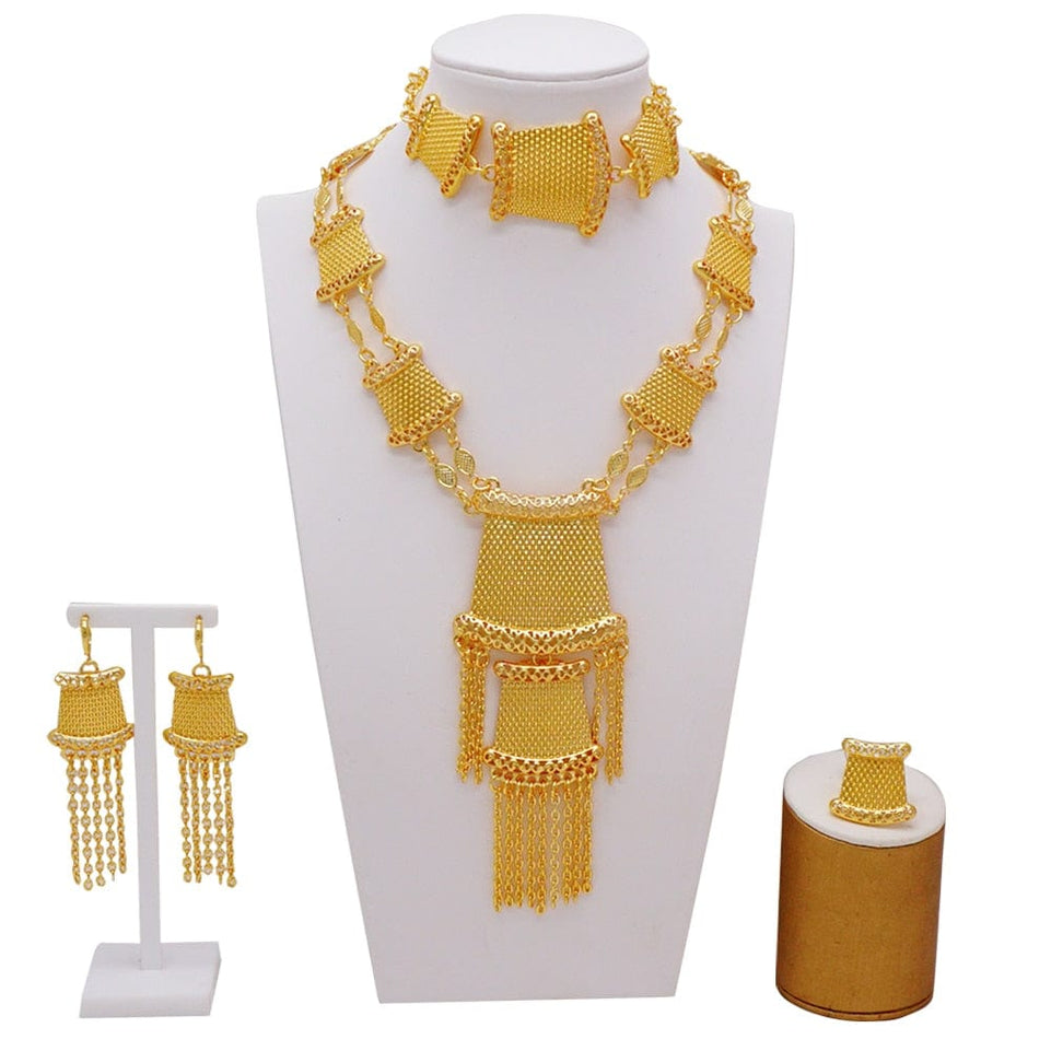 Dubai Jewelry Sets Gold Color Necklace & Earring Set For Women African France Wedding Party Jewelery Ethiopia Bridal Gifts