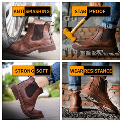 Water Proof Safety Work Shoes For Men Steel Head Leather Boots Male Footwear Indestructible Construction Work Shoes Brown