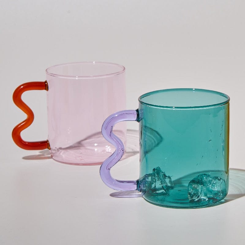 Colored Glass Cups Original Design Colorful Waved Ear Glass Mug Handmade Simple Wave Coffee Cup for Hot Water - Wowza