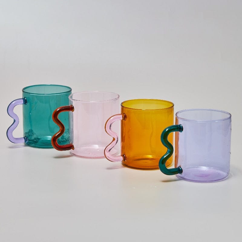 Colored Glass Cups Original Design Colorful Waved Ear Glass Mug Handmade Simple Wave Coffee Cup for Hot Water - Wowza