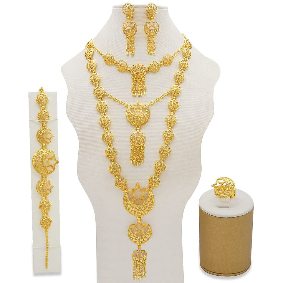 Dubai Jewelry Sets Gold Color Necklace & Earring Set For Women African France Wedding Party Jewelery Ethiopia Bridal Gifts