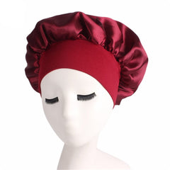 Newly Women's Satin Solid Sleeping Hat Night  Hair Care Bonnet Nightcap For Women Men Unisex Cap