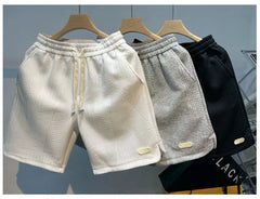 Summer Running Shorts for Men Casual Jogging Sport Short Pants Wave Pattern Solid Color Drawstring Loose Dry Gym Sports Shorts