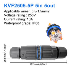 Cable Connector IP68 Waterproof Quick Connection KVSF-15 2 in 2 out 2/3/4/5 Pin Electrical Terminal Adapter Wire Connector