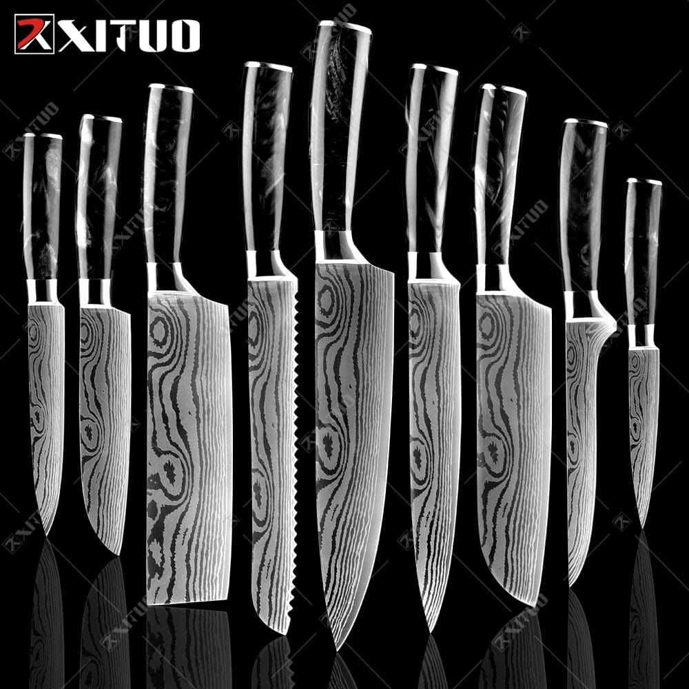 XITUO Kitchen Knife Set Japanese Chef Knives 7CR17 Stainless Steel Damascus Laser Slicing Santoku Cleaver 1-10pc Kitchen Knifes - Wowza