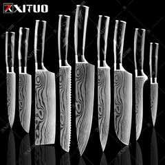 XITUO Kitchen Knife Set Japanese Chef Knives 7CR17 Stainless Steel Damascus Laser Slicing Santoku Cleaver 1-10pc Kitchen Knifes - Wowza