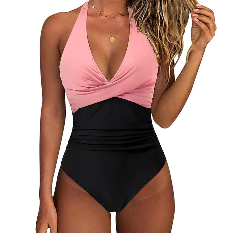 One Piece Swimsuit Women Tummy Control One Piece Swimsuits High Waisted Sexy Halter Bathing Suits XL Push Up Swimwear Women 2023