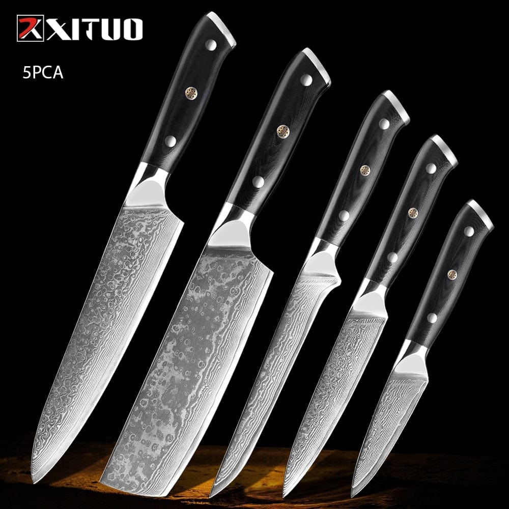 XITUO Damascus kitchen Knife 1-9PC 67 layers Japan Damascus steel Chef knife Sharp Sankotu Cleaver Boning Paring knife G10 handl - Wowza