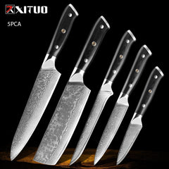 XITUO Damascus kitchen Knife 1-9PC 67 layers Japan Damascus steel Chef knife Sharp Sankotu Cleaver Boning Paring knife G10 handl - Wowza