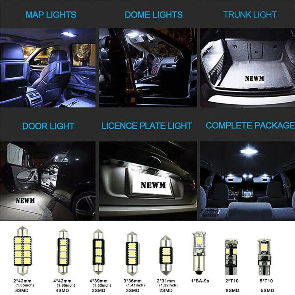 23pcs Led Car Light Bulb T10 Interior Map Dome Trunk License Plate Lamps Kit Ultra-Thin Shape White Lights Car Lighting Set