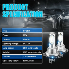 4 PCS H7 LED Headlight Bulbs High Low Beam 6000K Super White Lights Car Fog Lights Auto DRL H4 H8 H8 H11 Cob Chips 12V 24V 80W