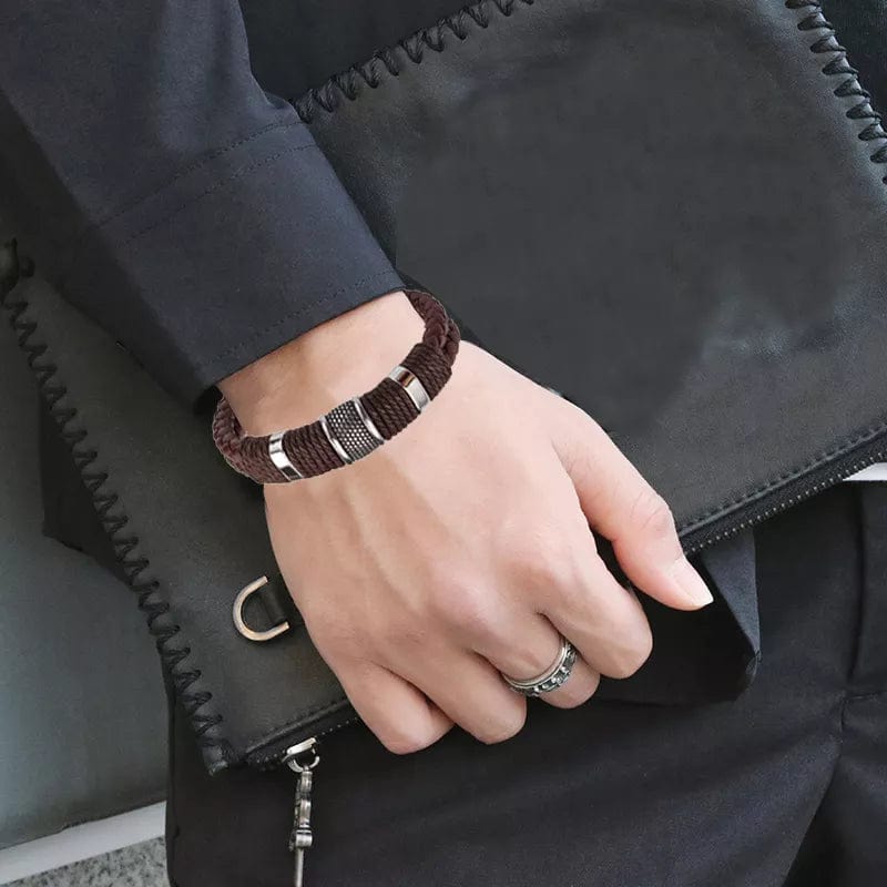 Vintage Multilayer Brown Genuine Leather Men Bracelet Stone Bead Bracelet Stainless Steel Jewelry Male Wrist Bangle Gift