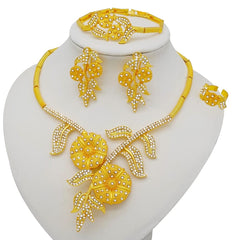 Dubai Jewelry Sets Gold Color Necklace & Earring Set For Women African France Wedding Party Jewelery Ethiopia Bridal Gifts