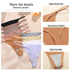 3PCS Seamless Thong Women Thin Strap Low Waist High Flexibility Panties Sexy Underwear Ladies Briefs T-back Comfortable Women