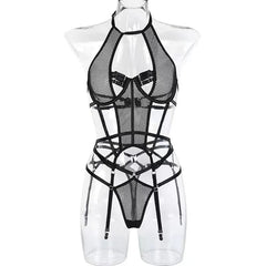 Erotic Mesh Lingerie set Women Sexy Lingerie +Garter +Panties Set Sensual Lingerie Sex Suit Hot Porn Exotic Costumes