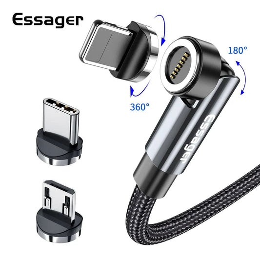 All phones Rotate 3A Fast Charging Magnetic Cable Micro USB Type C Cable Magnet Charger Phone Data Wire Cord