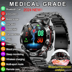 Blood Lipids Uric Acid Blood Glucose Smart Watch For Men ECG+PPG Fitness Tracker Clock Bluetooth Call Health Smartwatch