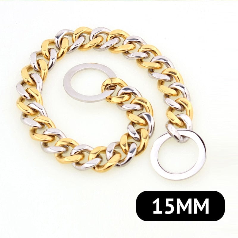 15mm Solid Dog Chain Stainless Steel Necklace Dogs Collar Training Metal Strong P Chain Choker Pet Collars for Pitbulls - Wowza