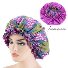 African Pattern Ankara Print Bonnet Women Night Sleep Cap Satin Lining Soft Extra Large Head Wear Ladies Headwrap Hair Care Hat