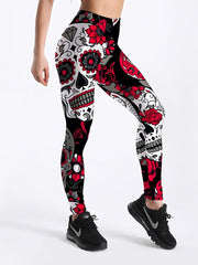 Qickitout 12% Spandex Fashion Cartoon Ice Cream God Horse Skull Digital Printed Legging Womens Star Stretch Pants