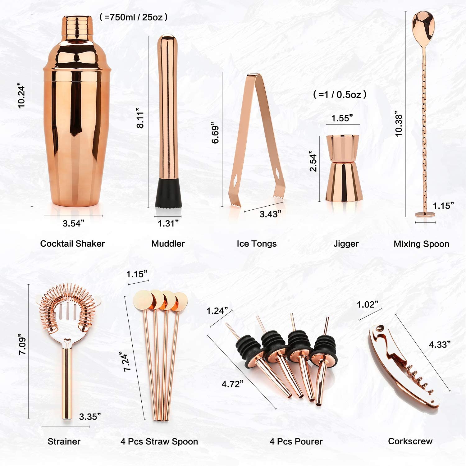 Cocktail Shaker Making Set,16pcs Bartender Kit For Mixer Wine Martini, Stainless Steel Bars Tool, Home Drink Party Accessories - Wowza