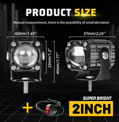 Strobe 2“ Led Work Light 12V 24V 3500K 6500K Combo Universal Motorcycles Headlight Fog Light Led Auxiliary Driving Lamp