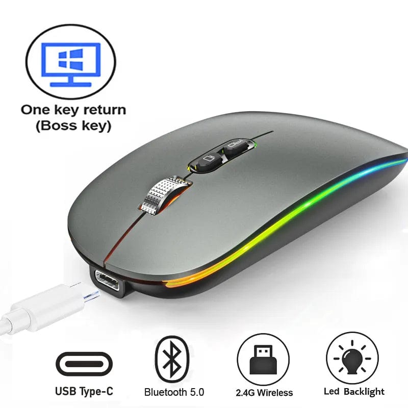 Wireless Mouse Dual Mode Bluetooth 2.4G One-Click Desktop Function Type-C Rechargeable Silent Backlight Mice for Laptop PC New