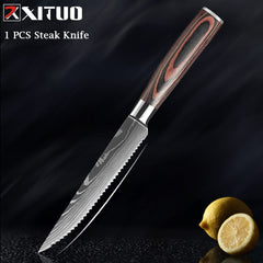 XITUO Chef knife 1-10 Pcs Set Kitchen Knives Laser Damascus Pattern Sharp Japanese Santoku Knife Cleaver Slicing Utility Knife - Wowza