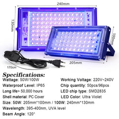 Led UV Floodlight 220V Ultraviolet 395nm 400nm Stage Lamp 50W 100W LED Stage Blacklight Waterproof Disco Party Stage Backlight