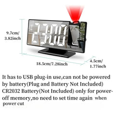 Projector LED Clock 180° Arm Projection Alarm Clock Time Temperature USB Plug-in Digital Alarm Clock Snooze Table Clock 12/24H