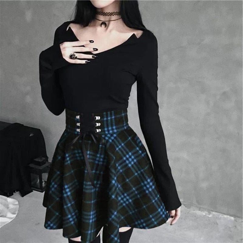Black Checkered Women's Gothic Skirt Women Pleated Plaid Skirts Spring Autumn Girl Hip Hop Female Punk Goth Mini Skirt Clubwear