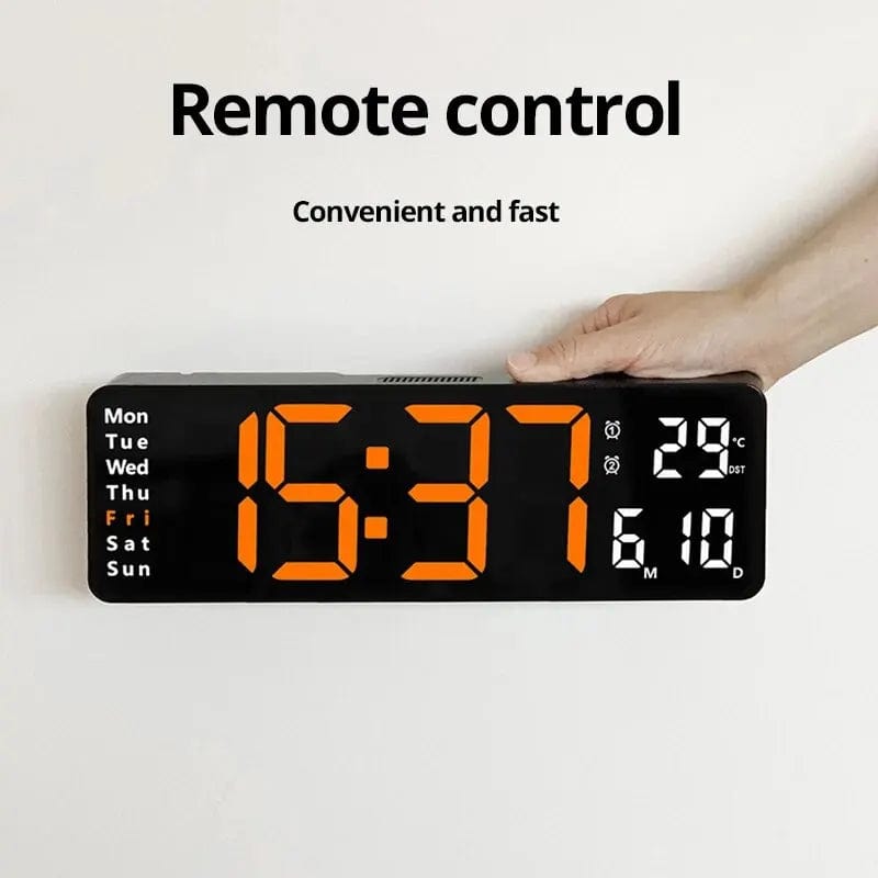 LED Digital Wall Clock 16 inch,Wall Mounted Remote Control Temperature Date Week Display Timer Dual Alarm Clock