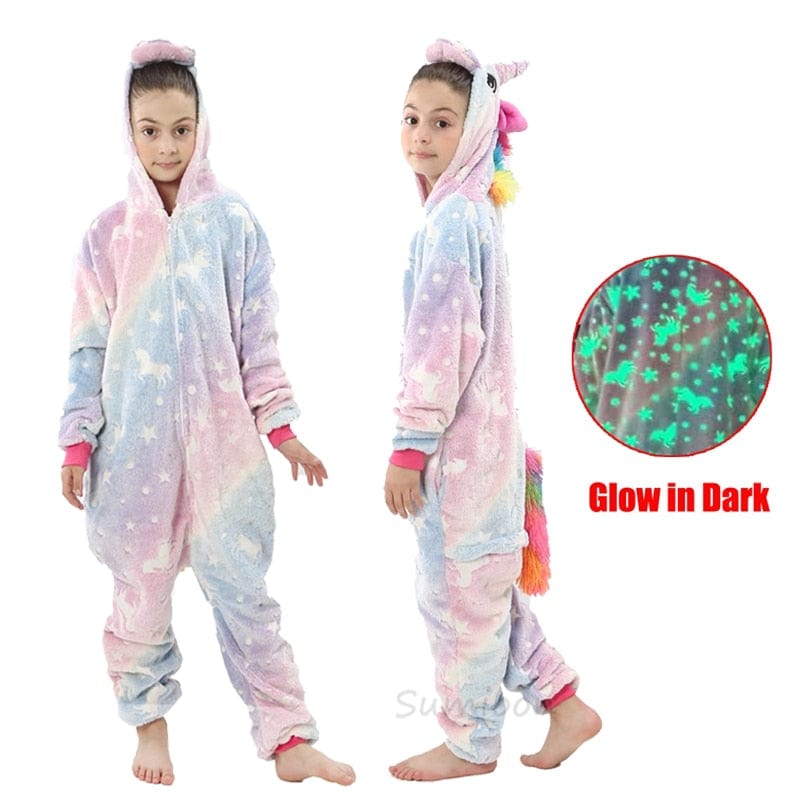 Kigurumi Children Winter Sleepwear Kids Unicorn Panda Pajama sets Baby Girls Boys Panda Licorne Onesies for 4 6 8 10 12 Years