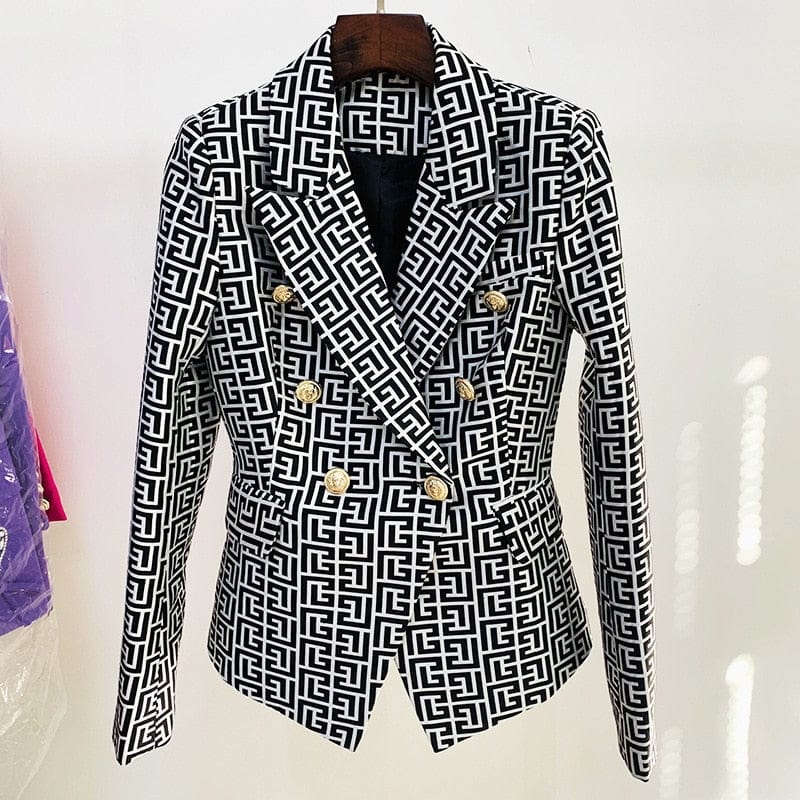 Real Red Women Blazers 2021 New Formal Female Jacket Classic Gold Double Breasted Button White Black Blazer Women High Quality