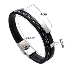 Trendy Men Leatherwear Weave Bracelet Leisure Colour Contrast Stainless Steel Bangle