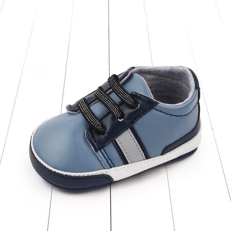 Baby Shoes Newborn Boys Sneaker Girls Two Striped First Walkers Kids Toddlers Lace Up PU Leather Soft Soles Sneakers 0-18 Months