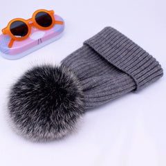 2022 New winter hat luxury quality Fox fur pompom hats beanie High quality Girls women bonnet winter hats for women