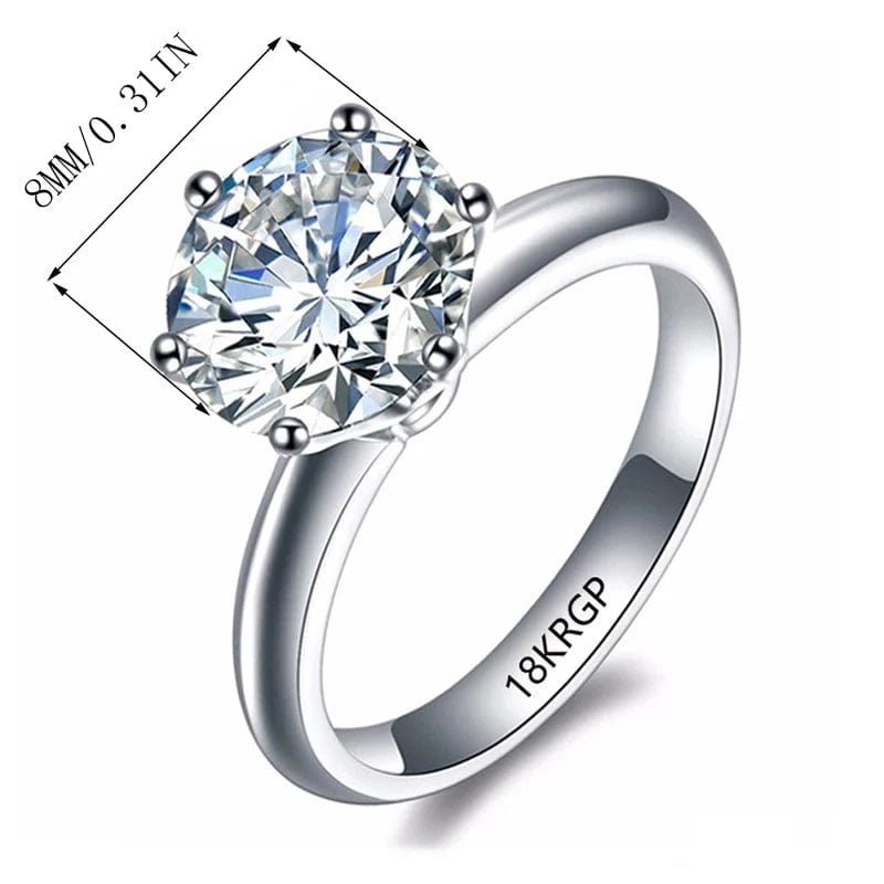 Never Fade Luxury Classic 18K White Gold Color Ring Solitaire 2 Carat Zirconia Diamant Wedding Band Women Jewellery Accessories