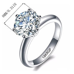 Never Fade Luxury Classic 18K White Gold Color Ring Solitaire 2 Carat Zirconia Diamant Wedding Band Women Jewellery Accessories