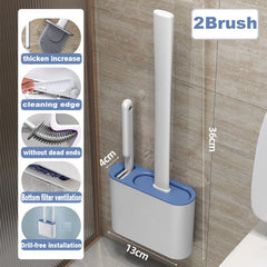 Toilet Brush with Holder Long Handled Silicone Toilet Brush Soft Bristles WC Cleaning Brush Bathroom Accessories