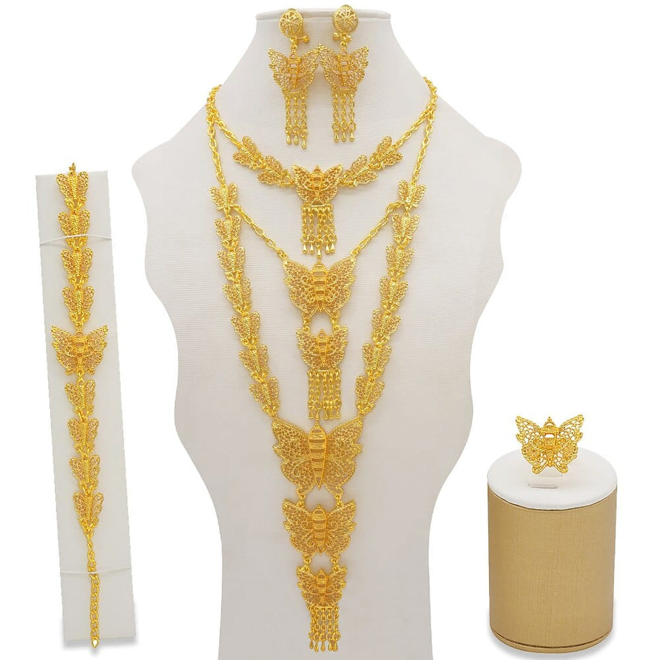 Dubai Jewelry Sets Gold Color Necklace & Earring Set For Women African France Wedding Party Jewelery Ethiopia Bridal Gifts