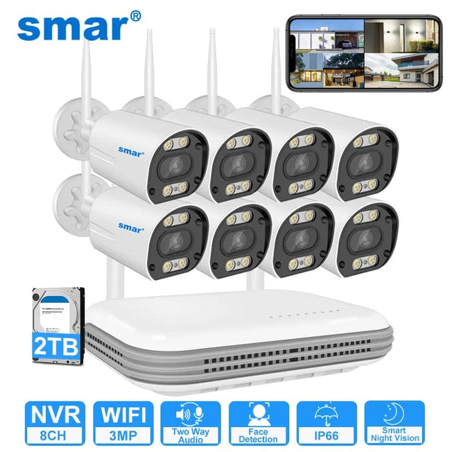 Smar Wireless Wifi Camera Kit 3MP Two Way Audio AI Face Detect Outdoor Security Camera 8CH NVR Video Surveillance System ICSEE