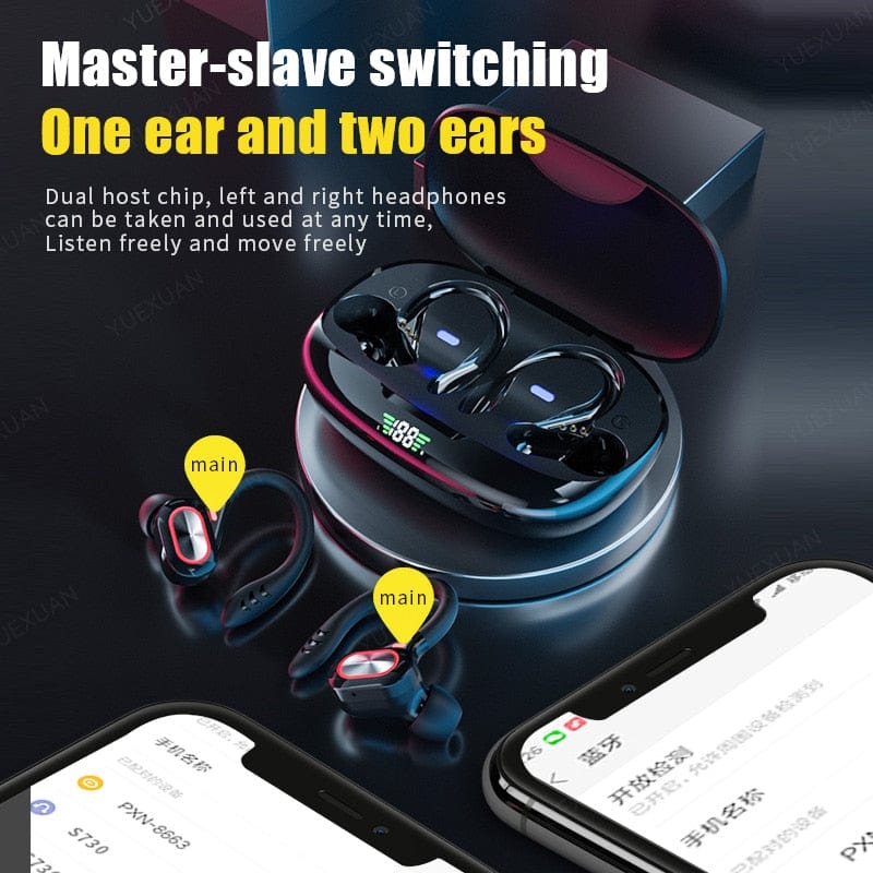 Sport Ear Hook Bluetooth  Earphones Waterproof  Wireless Headphones Stereo Headsets With Noise Reduction Mic