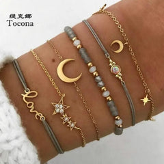 Tocona 30 Styles Bohemian Bracelet Set for women Shell Star Map Pineapple Heart Crystal Stone Beads chains Bangle Boho Jewelry