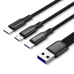 All Phones USB Charge Cable 3 Type-C 3 Micro USB Spliter Cord Fast Charging 5A For Mobile Phone Power Bank Charging Together 1.2m