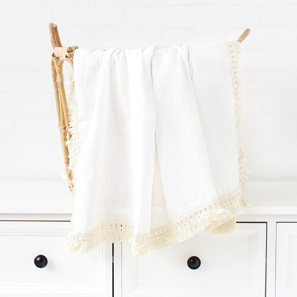 Muslin Cotton Baby Blanket Fringe 2 Layer Newborn Tassel Blankets Swaddle Warp Bed Baby Photography Props Newborn Bath Towel