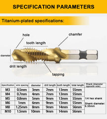 Tap Drill Bit Set Hex Shank Titanium Plated HSS Screw Thread Bit Screw Machine Compound Tap M3 M4 M5 M6 M8 M10 Hand Tools