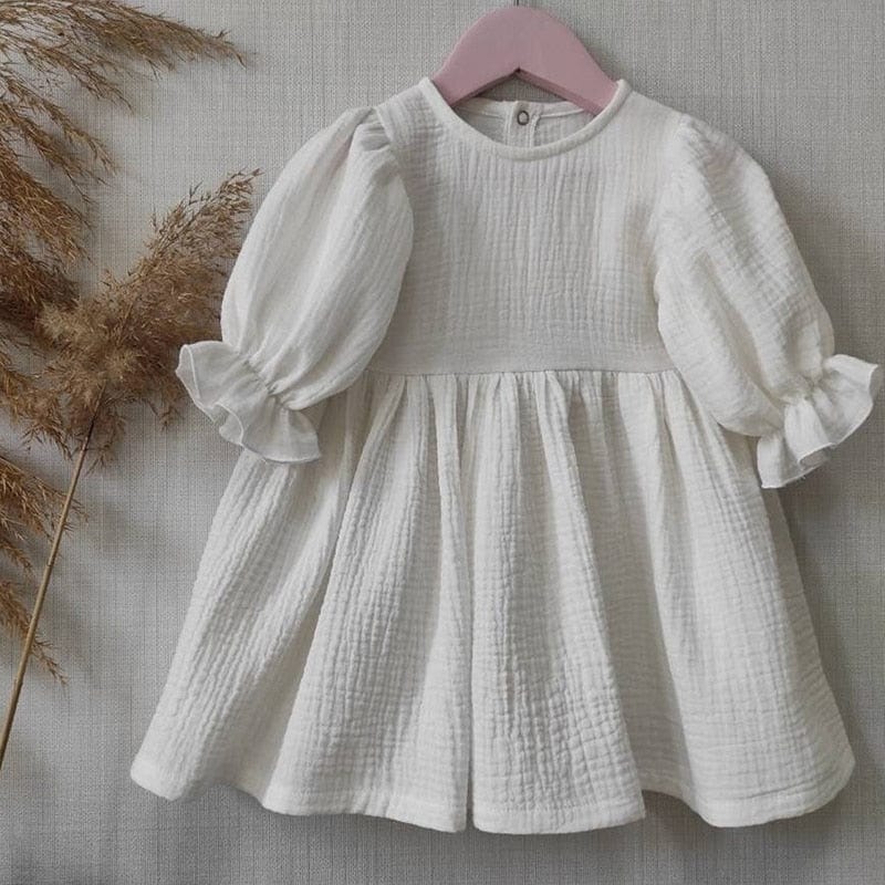 Autumn Spring Children's Clothes Organic Cotton Double Gauze Loose Pockets Baby Girls Dress Fashion Princess Casual Kids Dresses